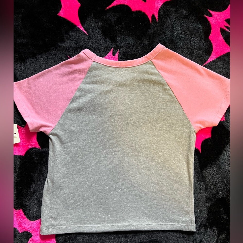 SO - Cropped Raglan Baseball-style Tee (Small) Baby Pink & Heather Grey (NWT) - Picture 3 of 5